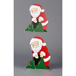 VTG 1990 ROC Christmas Santa Wooden Figures‎ Holiday Set Of 2 Made in Taiwan